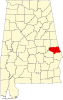 Map of Alabama highlighting Lee County Map of Alabama highlighting Lee County.svg