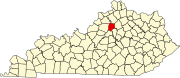 Harta statului Kentucky indicând comitatul Franklin