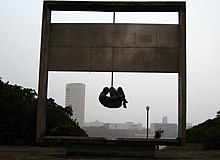 The Torture Never Again Monument in Brazil, by sculptor Demetrio Albuquerque [pt], features the body of a naked man in the position of the pau de arara. Monumento Tortura Nunca Mais - Recife.jpg
