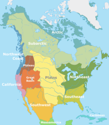 The cultural areas of Indigenous peoples of North America during the Pre-Columbian era, according to anthropologist Alfred Kroeber North American cultural areas.png