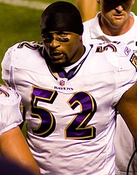 Ray Lewis during a 2008 regular season game. Ray-Lewis-2008-Steelers-regseason-game.jpg