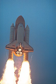 STS-94 heads into orbit for the Microgravity research mission using Spacelab, 1997. STS-094 shuttle.jpg