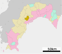 Sakawas läge i Kōchi prefektur      Städer Landskommuner:      Köpingar      Byar