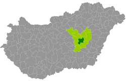 A Törökszentmiklósi járás elhelyezkedése Magyarországon