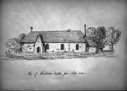 Västermo kyrka på 1860-talet, efter teckning av Olof Hermelin