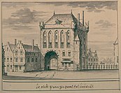 Oude Vuilpoort of Gevangenpoort met Leuvebrug anno 1774, pentekening naar Jacob Hoolaert