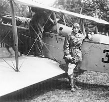 Reuben Fleet of the Washington Air National Guard, with a Curtiss JN-6 Jenny in 1925. Previously, he established the United States Air Mail Service in May 1918. WA ANG Reuben Fleet.jpg