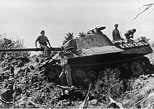 Soldiers of the Polish II Corps inspect a captured German Panther tank somewhere along the Metauro River, August 1944. Walki 2 KP na Linii Gotow - czolg Pantera zdobyty przez zolnierzy 4 ppanc NAC 24-494-1.jpg