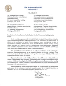 Letter from U.S. Attorney General William Barr announcing his receipt of the Mueller Report William Barr Letter - March 22 2019 - Special Counsel Robert S. Mueller III has concluded his investigation of Russian interference in the 2016 election and related matters.pdf