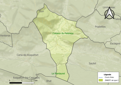 Carte des ZNIEFF de type 2 sur la commune.