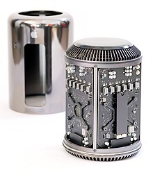 A 2013 Mac Pro, with its aluminium exterior removed 2013 Mac Pro Interior.jpg