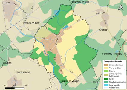 Carte des infrastructures et de l'occupation des sols en 2018 (CLC) de la commune.