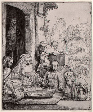 Abraham Entertaining the Angels (etching by Re...