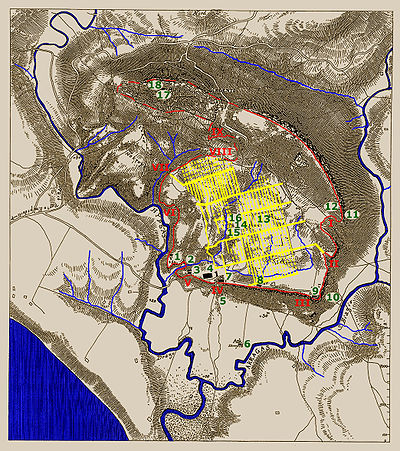 Kaart van archeologische opgravingen in Agrigento