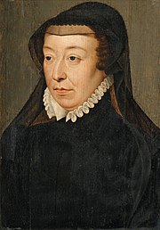 Queen regent Catherine de' Medici, circa 1560 Catherine de Medicis - entourage de Francois Clouet.jpg