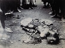 The mutilated body of a man who was dismembered during the Boxer Rebellion China; the mutilated body of a man who had been dismembered Wellcome V0031254.jpg