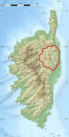 Carte de localisation du massif du Monte San Petrone en Corse.