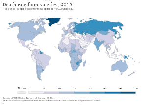 Death rate from suicide per 100,000 as of 2017[191]