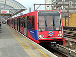 A DLR train at Shadwell in 2014