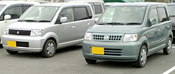 A Mitsubishi eK Wagon alongside its Nissan Otti twin.