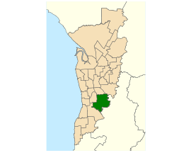 Map of Adelaide, South Australia with electoral district of Waite highlighted