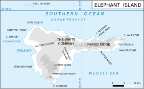 Karte von Elephant Island mit The Stadium (rechts)