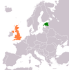 Location map for Estonia and the United Kingdom.