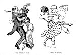Caricatures de deux versions de la danse en 1912 : grizzly bear américain et bourgeois à gauche, pas de l'ours français et populaire à droite.