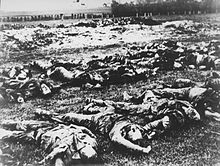 Bodies of victims of the Gudovac massacre Gudovac massacre.jpg