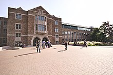 The Husky Union Building, one of many facilities for student resources. Husky Union Building, northwest entrance, 2014-10-13.jpg