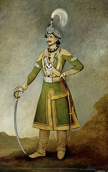 Portrait by Bhajuman Chitrakar, 1849. Given to the East India Company by the sitter in 1850, in London. It later hung in the office of the Foreign Secretary until removed by Jack Straw, & allocated to the British Library, where it remains Jang Bahadur Rana portrait by Bhajuman Chitrakar (1849).jpg