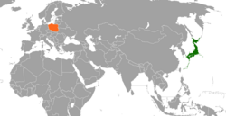 JapanとPolandの位置を示した地図