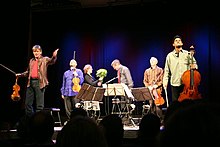 Greeting the audience after a 2005 performance Kronos Quartet.jpg