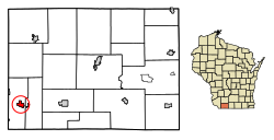 Location of Benton in Lafayette County, Wisconsin.