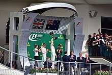 The podium ceremony after the conclusion of the 2016 United States Grand Prix