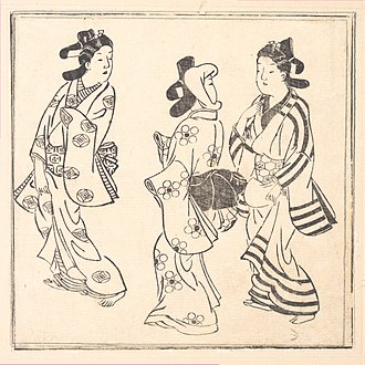 Hishikawa Moronobu, lehti kirjasta Sata japanilaista naista, 16 × 16,4 cm.