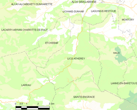 Mapa obce Licq-Athérey