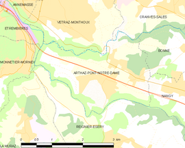 Mapa obce Arthaz-Pont-Notre-Dame