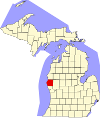 Map of Michigan highlighting Oceana County