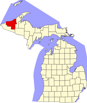 Карта Мичигана с выделением округа Онтонагон