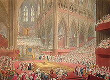 The 1822 coronation of George IV in the abbey Matthew Dubourg after James StephanoffCoronationGeorgeIVpubl1822.jpg