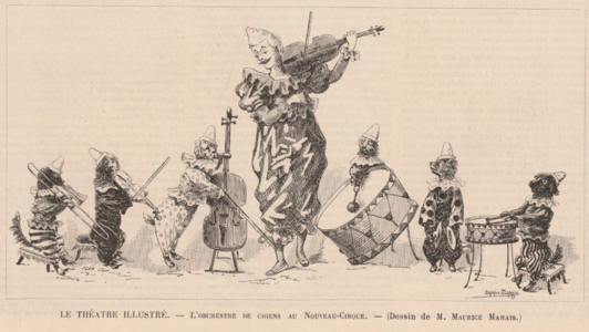 Orchestre de chiens au Nouveau Cirque, (Le Monde illustré, 3 mars 1894).