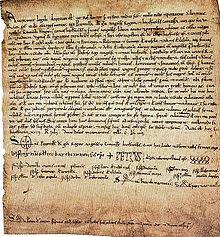 Petronila, Reina de Aragón y condesa de Barcelona, ​​abdica en su hijo Alfonso-18 de julio de 1164.jpg