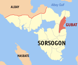 Mapa ng Sorsogon na nagpapakita sa lokasyon ng Gubat.