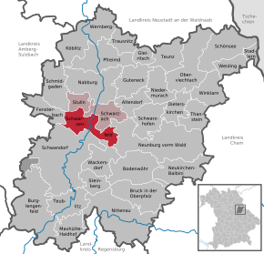 Poziția Schwarzenfeld pe harta districtului Schwandorf