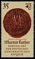 Sondermarke der Deutschen Post der DDR 1982 anlässlich des 500. Geburtstages von Martin Luther mit Wittenberger Stadtsiegel (um 1500)