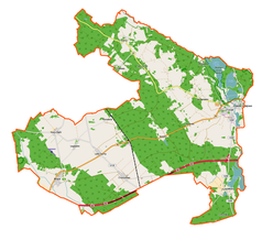 Mapa konturowa gminy Trzciel, na dole po lewej znajduje się punkt z opisem „Brójce”