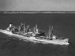 USS Chikaskia (AO-54) underway in Hampton Roads in 1953