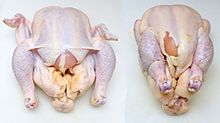Untrussed (untied) and trussed chicken for roasting