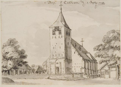 Kerk van Zelhem; tekening uit 1743 door Jan de Beijer
